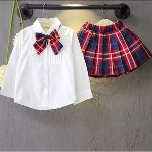 Fall and winter girls shirt, bow tie and mini skirt princess school dress